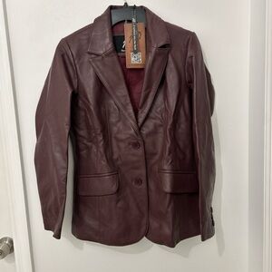 NWT Jild Women's Burgundy Genuine Leather Blazer Size Small